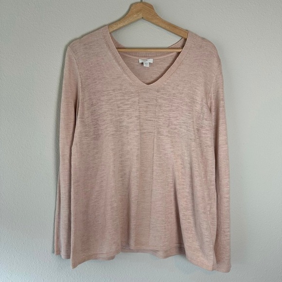 J. Jill Sweaters - J. Jill Pink V-Neck Cotton Linen Blend Lightweight Sweater Pink Large Petite